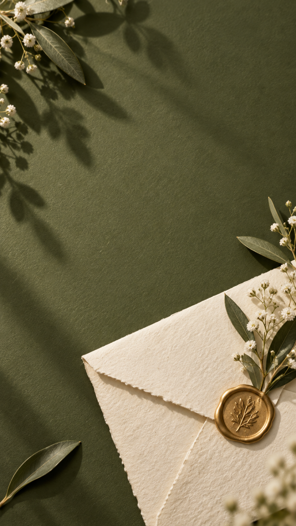 Papel verde oliva com detalhes botânicos